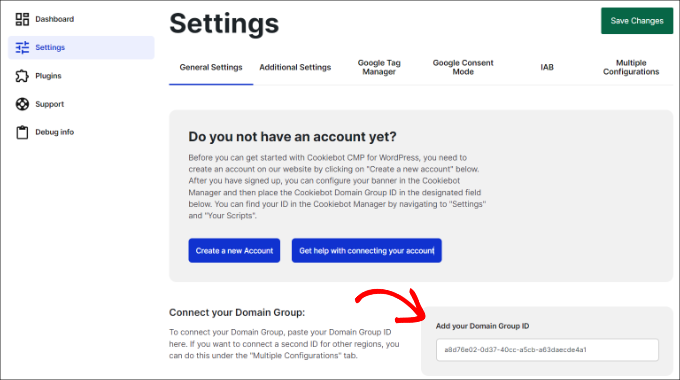 Insira o ID do seu grupo de domínio Enter your domain group ID
