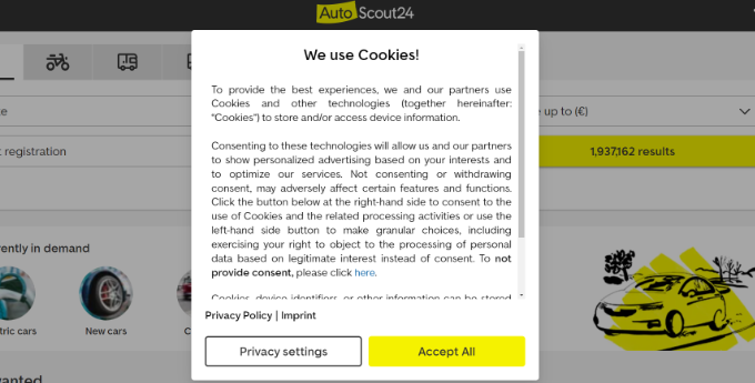 Pré-visualização do aviso de cookies Cookie notice preview