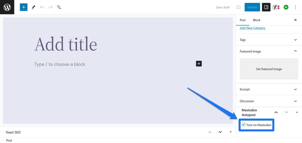 WordPress 편집기의 mastodon 자동 게시 옵션