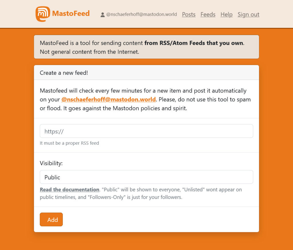 mastofeed에 RSS 피드 추가