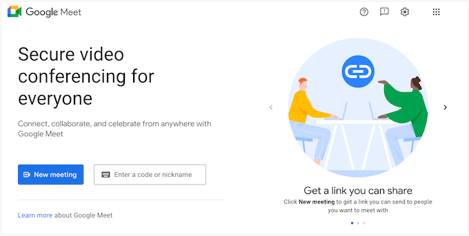 Layanan konferensi web Google Meet The Google Meet web conferencing service