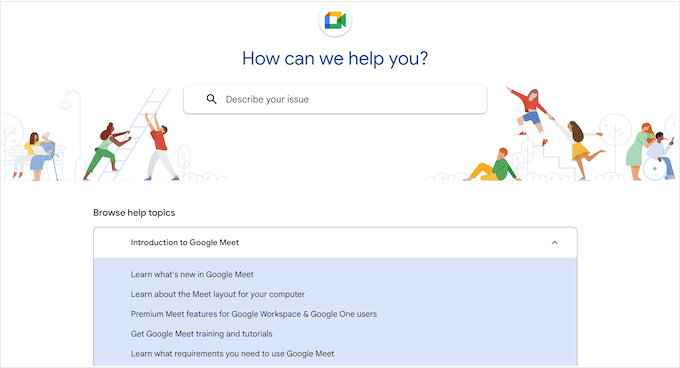 Portal dukungan Bantuan Google Meet The Google Meet Help support portal