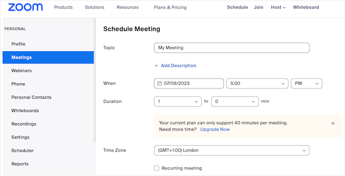 Membuat rapat Zoom baru menggunakan perangkat lunak obrolan video Creating a new Zoom meeting using video chat software