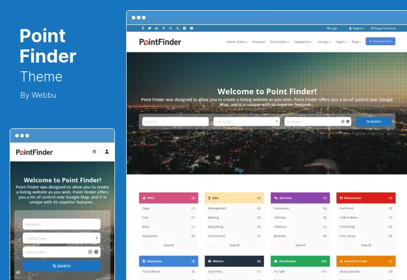 Tema PointFinder - Tema WordPress Direktori & Daftar
