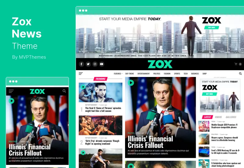 Zox 뉴스 테마 - 전문 뉴스 및 잡지 WordPress 테마