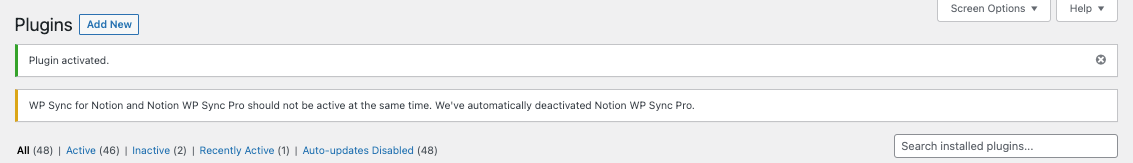 Erreur d'installation de Notions WP Sync Pro+