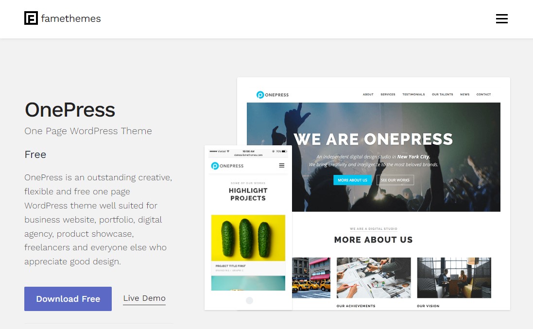 OnePress – Kostenloses One-Page-WordPress-Theme