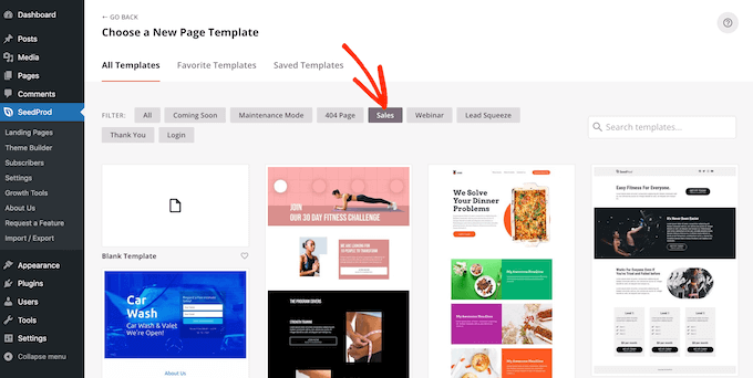 SeedProd の専門的にデザインされたテンプレート SeedProd's professionally-designed templates