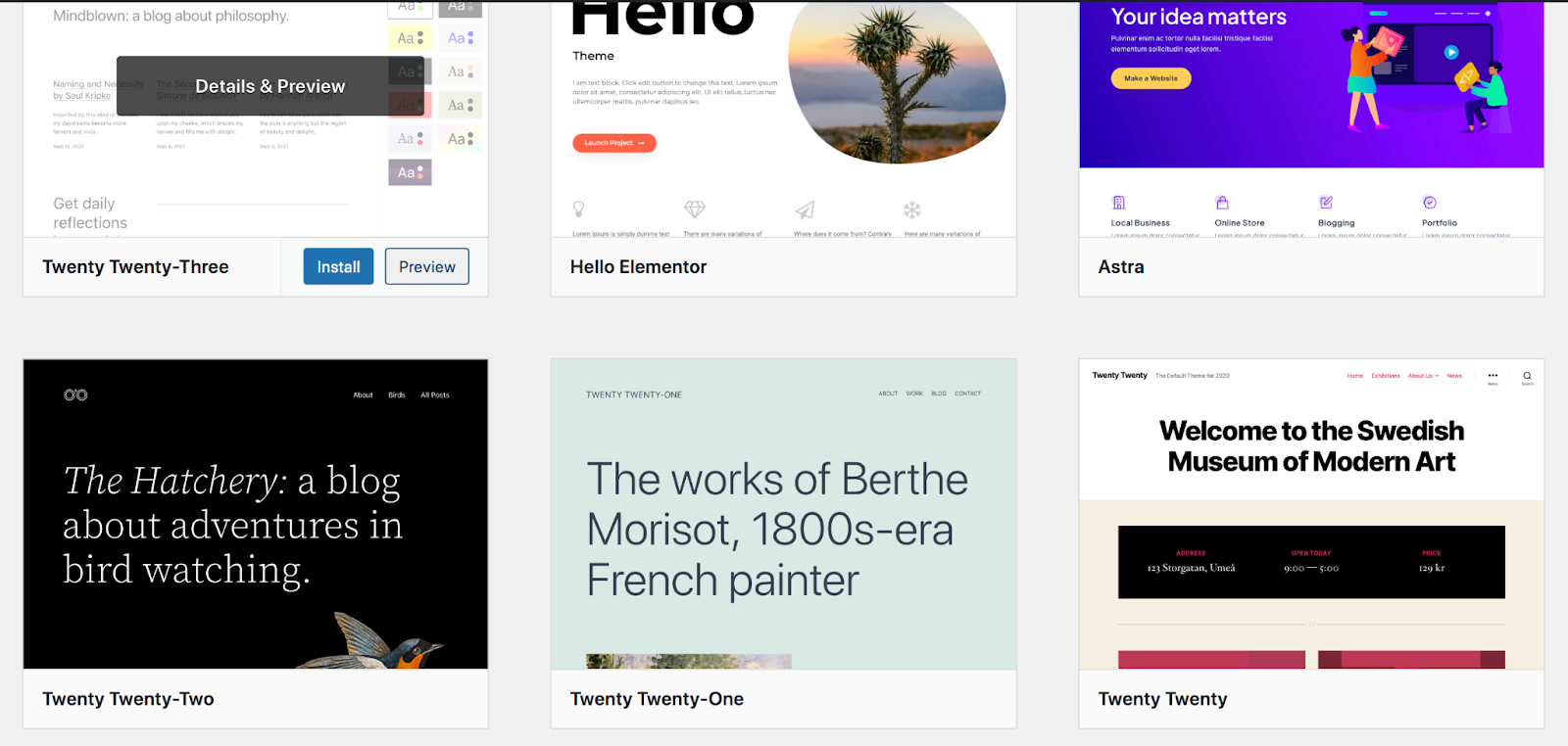 Installieren und aktivieren Sie ein neues Theme im WordPress-Theme-Repository über das WP-Dashboard.