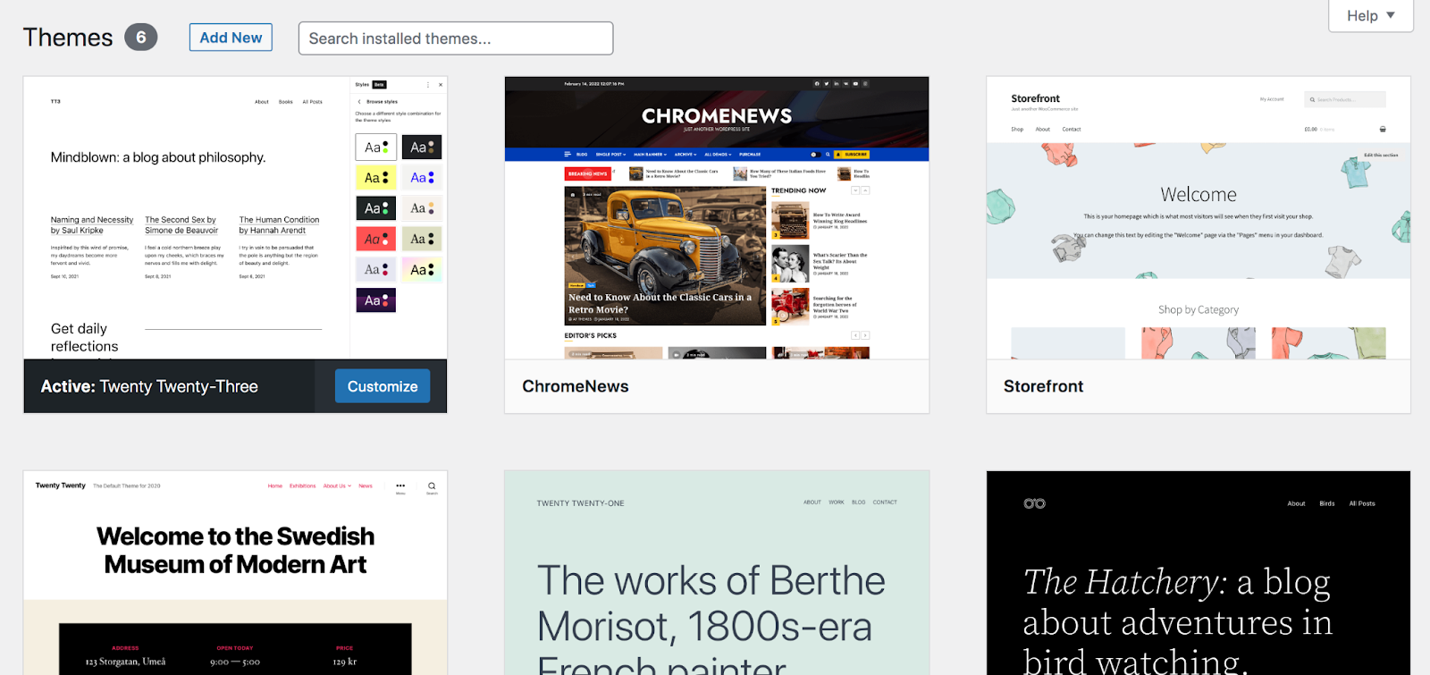 WordPress-Theme-Repository im WP-Dashboard.