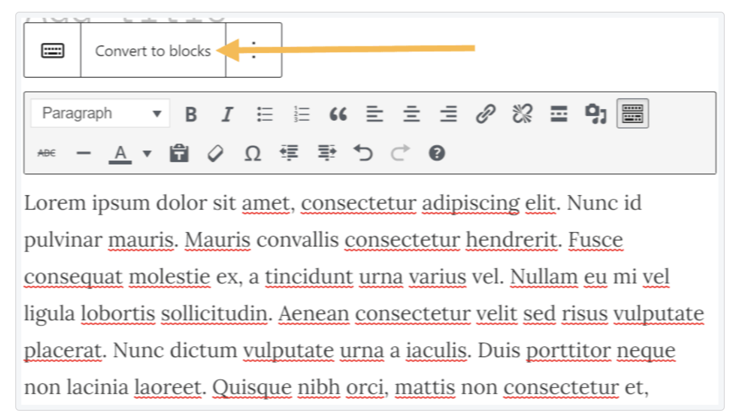 Beim Wechsel zum Blockeditor werden mit dem klassischen Editor erstellte Inhalte automatisch in einen klassischen Block umgewandelt.