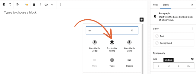 Utilizza il blocco Formidabile per inserire un modulo in una pagina o in un post WordPress.