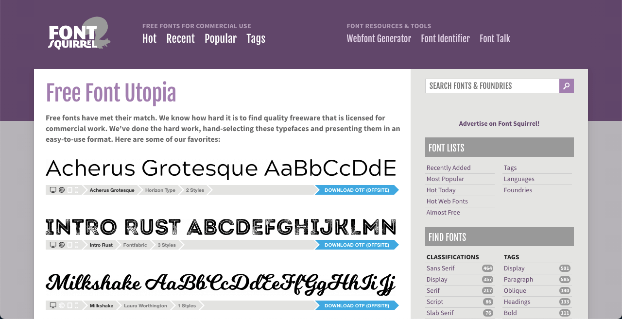 I posti migliori per ottenere caratteri gratuiti per la progettazione Web (oltre 10 siti Web) 3 Font Squirrel