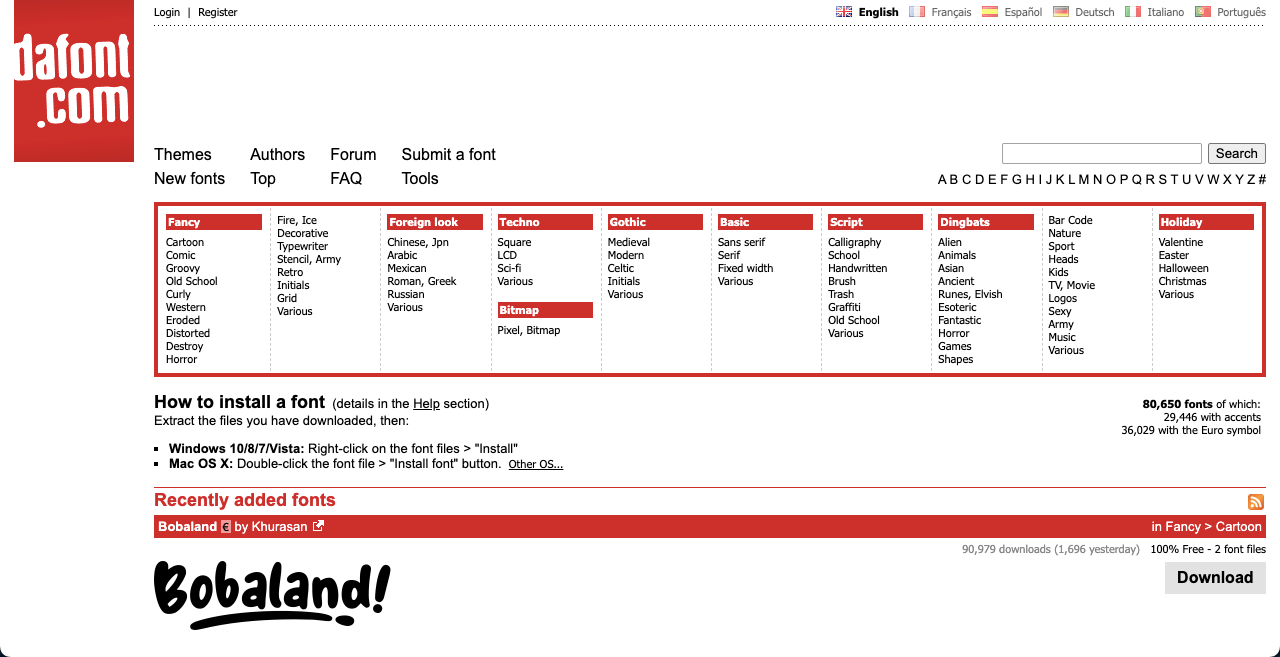 I posti migliori per ottenere caratteri gratuiti per la progettazione Web (oltre 10 siti Web) 5 DaFont