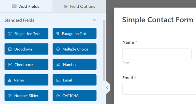 Generatore drag and drop di WPforms WPforms drag and drop builder