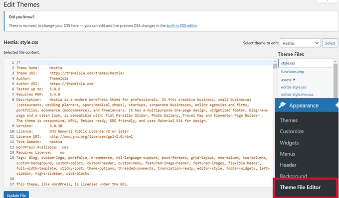 Editor de fișiere tematice Theme file editor