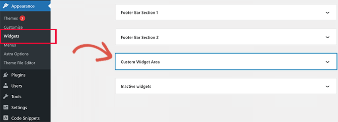 Zona de widget personalizată Custom widget area