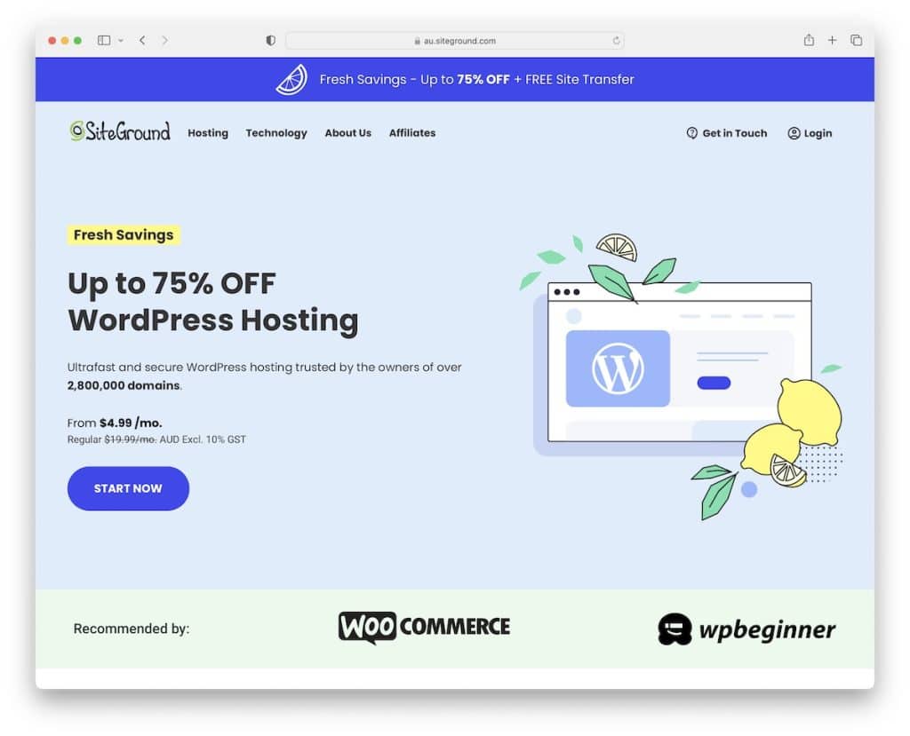 オーストラリアでのサイトグラウンドワードプレスホスティング