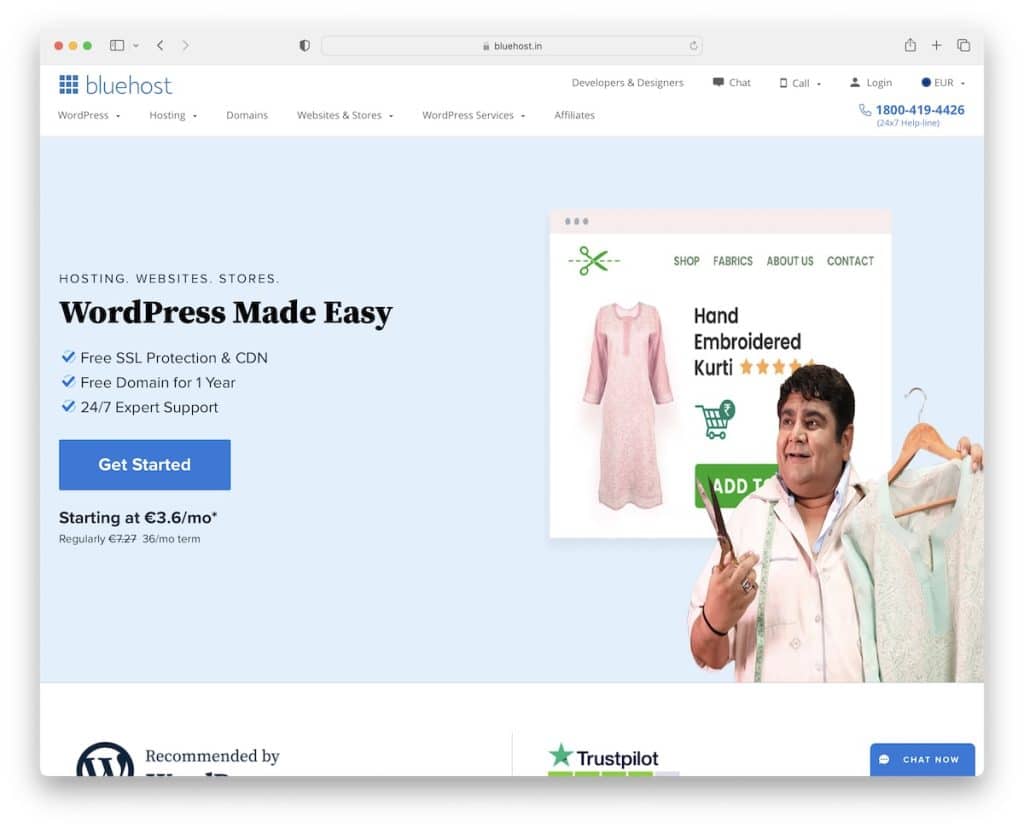 alojamiento de wordpress bluehost en la india
