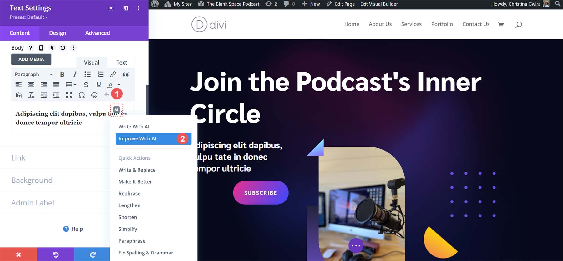 Verbessern Sie den Untertitel mit Divi AI