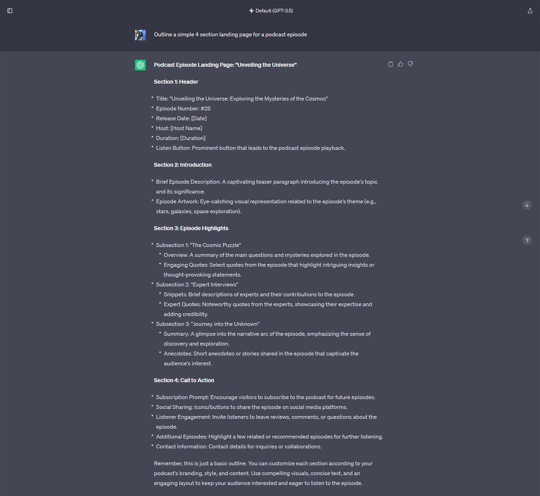 Erstellen einer Landingpage-Gliederung mit ChatGPT
