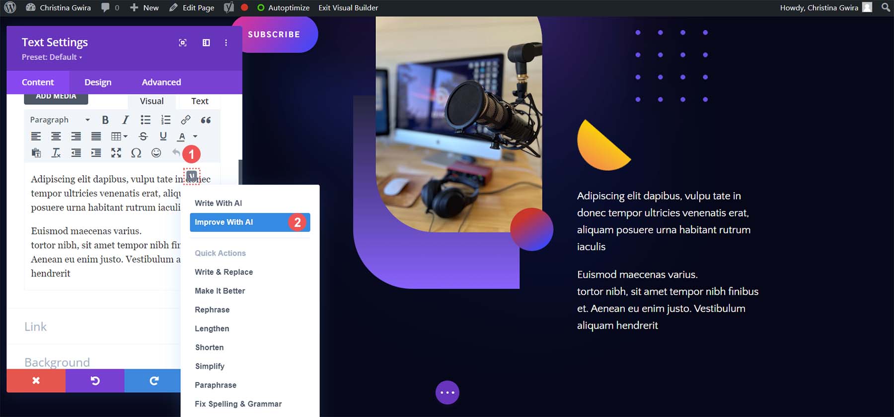 Verbessern Sie Ihren Fließtext mit Divi AI