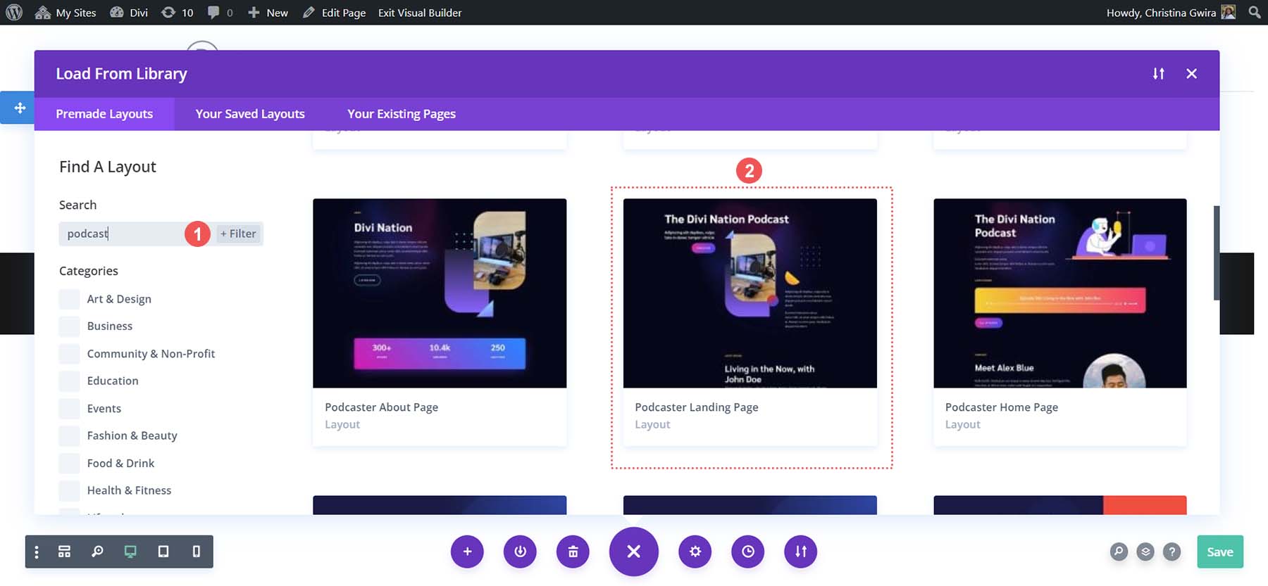 Wählen Sie das Landingpage-Layout aus dem Podcaster-Layoutpaket aus