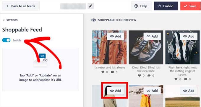 ショッピング可能なフィード オプションを有効にする Enable the shoppable feed option