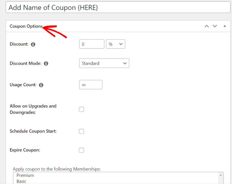 Memberpress-coupon-options - IsItWP - Darmowy wykrywacz motywów WordPress memberpress coupon options