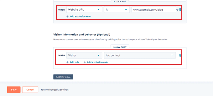 Hariç tutma kuralı ve davranış kuralı ekleyin Add exclusion rule and behavior rule