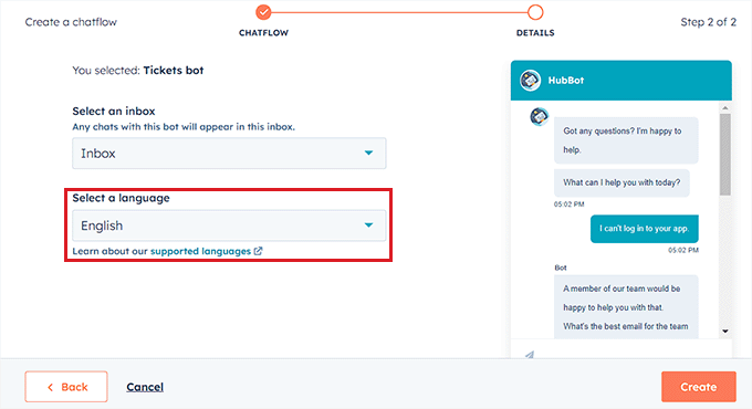 Chatbot dilini seçin Choose chatbot language