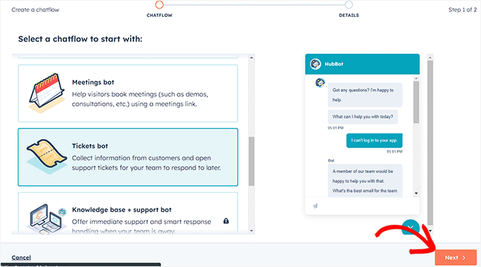 HubSpot web sitesinde İleri'ye tıklayın Click Next on the HubSpot website