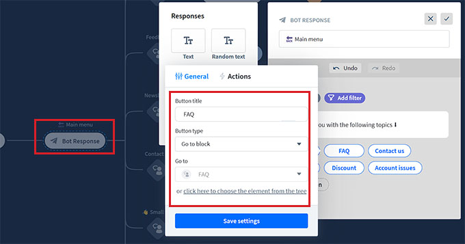 Ana menü bot yanıtını yapılandırın Configure main menu bot response