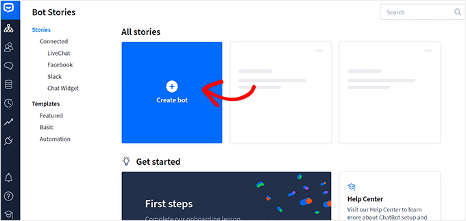 Bot oluştur düğmesini tıklayın Click Create bot button