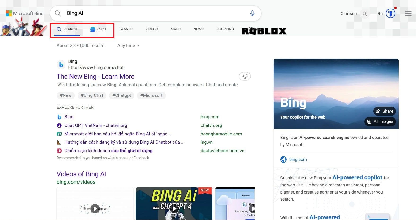 Bing integrado a Edge