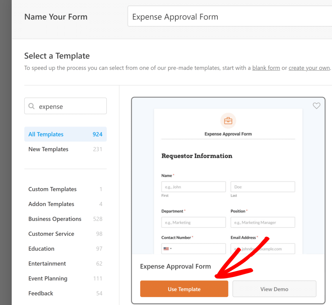 Expense approval form template