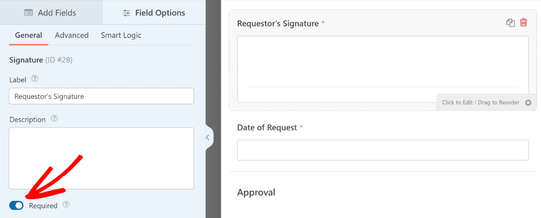 Signature general field options