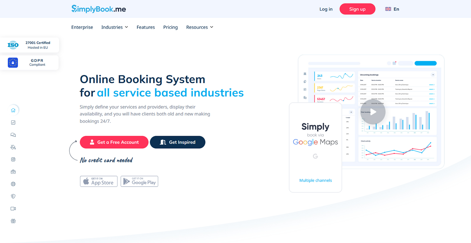 Simplybook.Me のショット - ライトスカイブルー、白、黒の色相を選択できる高度なスケジュール管理を備えたウェルネス ビジネス向けの SaaS ソリューションです。