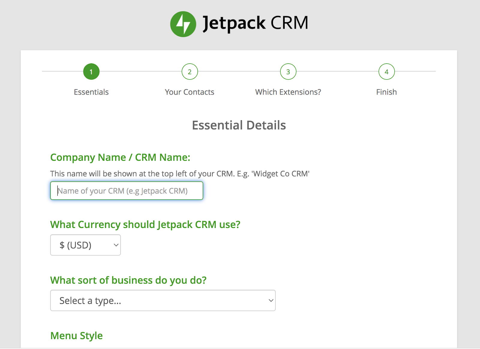 campo de detalhes essenciais no Jetpack CRM