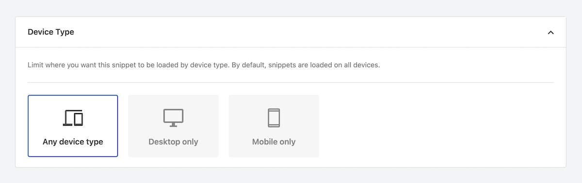 WPCode Parçacığı Cihaz Türü Ayarları