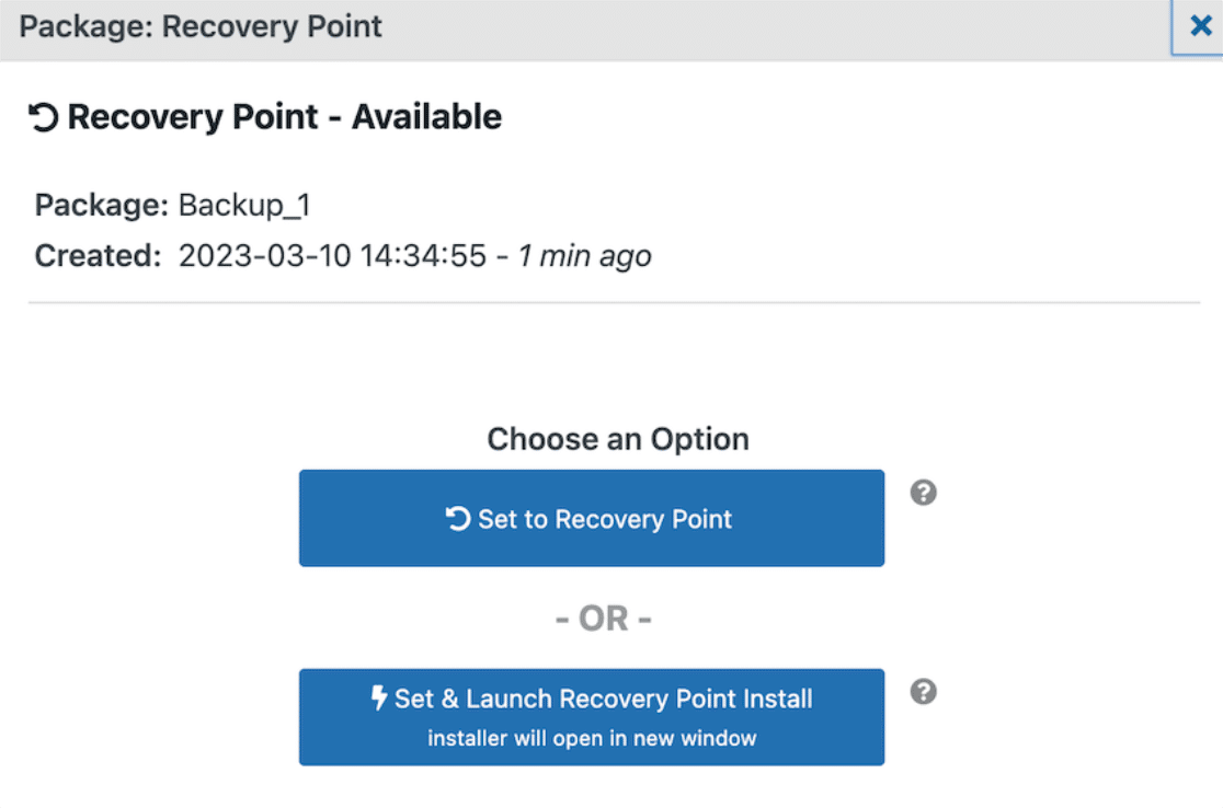 Duplicator Pro recovery points