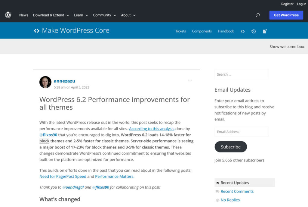 miglioramenti delle prestazioni in WordPress 6.2
