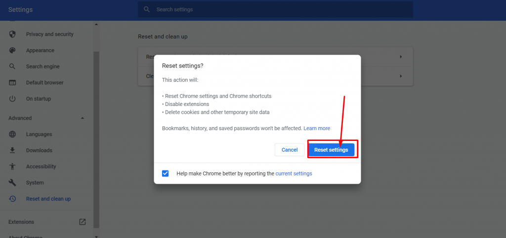 如何修復 Google Chrome 中的 ERR_FILE_NOT_FOUND 錯誤? (5種方法)13 Reset Chrome settings