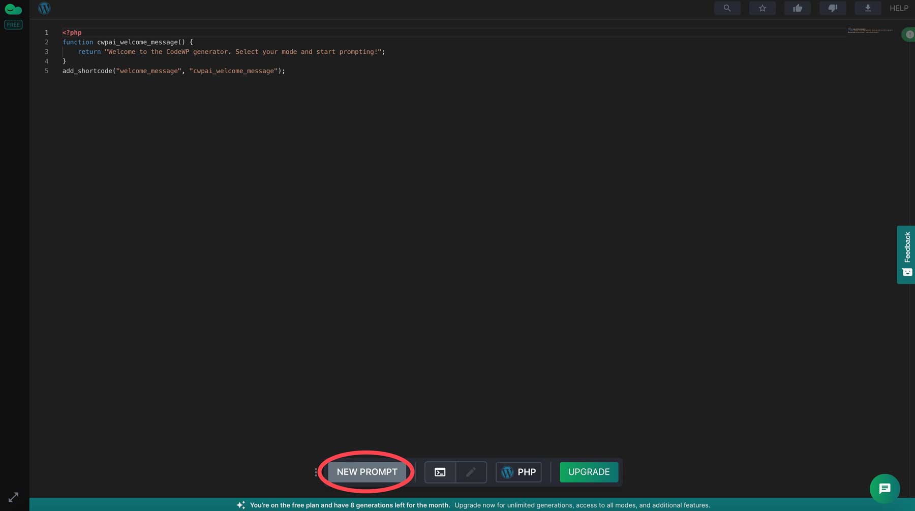 ข้อความแจ้ง CodeWP ใหม่