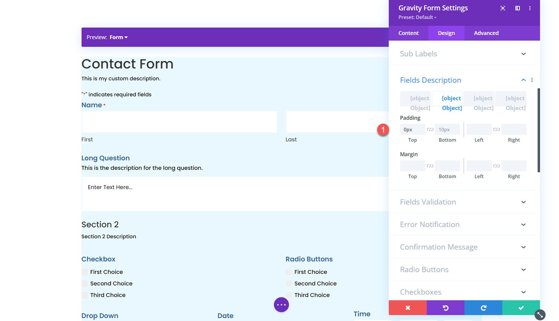 Modul Gravity Forms Styler untuk Deskripsi Bidang Divi