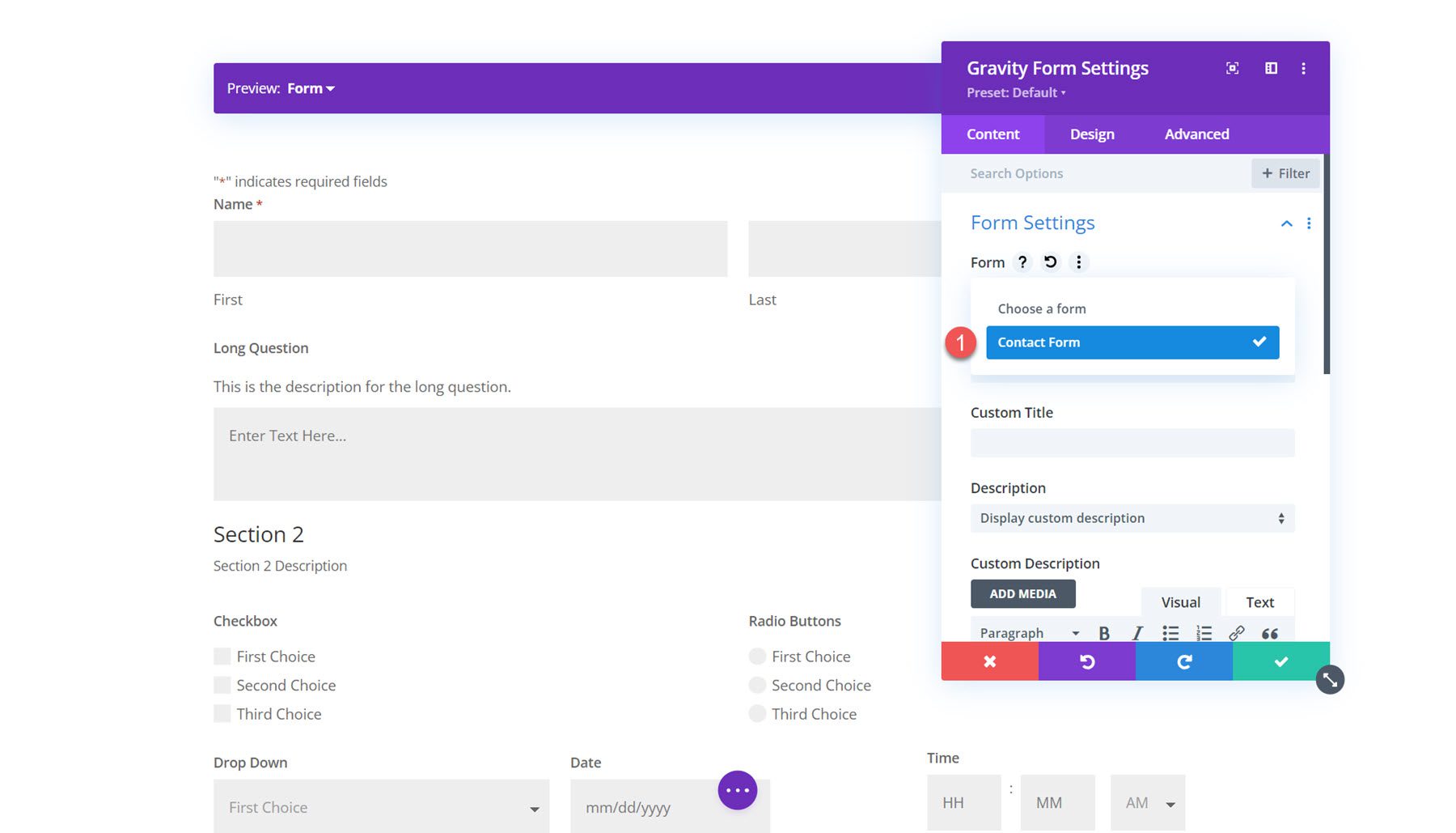 Modul Gravity Forms Styler untuk Divi Pilih Formulir