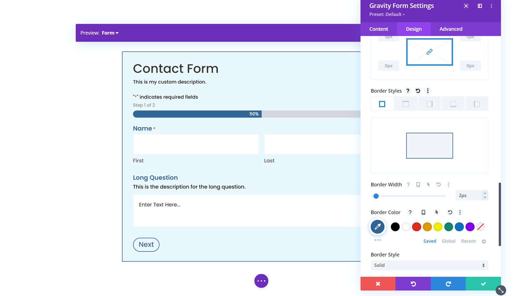 Modul Gravity Forms Styler untuk Divi Border