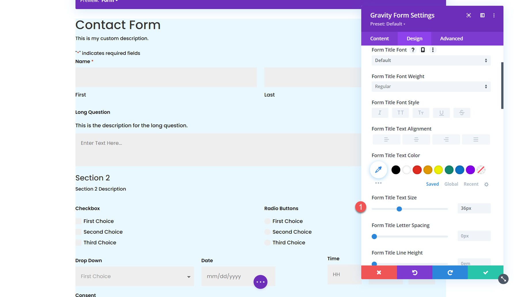 Modul Gravity Forms Styler untuk Judul Formulir Divi