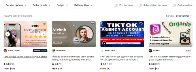 Widok marketingu w mediach społecznościowych Fiverr Fiverr Social Media Marketing View