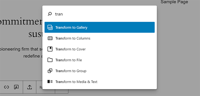 Блокировать действия в палитре команд Block actions in command palette